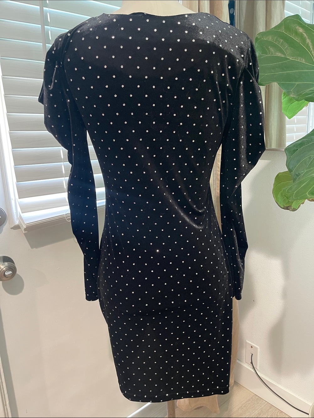 Beautiful Betsey Johnson Black Velvet Rhinestone Ruched Bodycon Dress - Picture 5 of 6